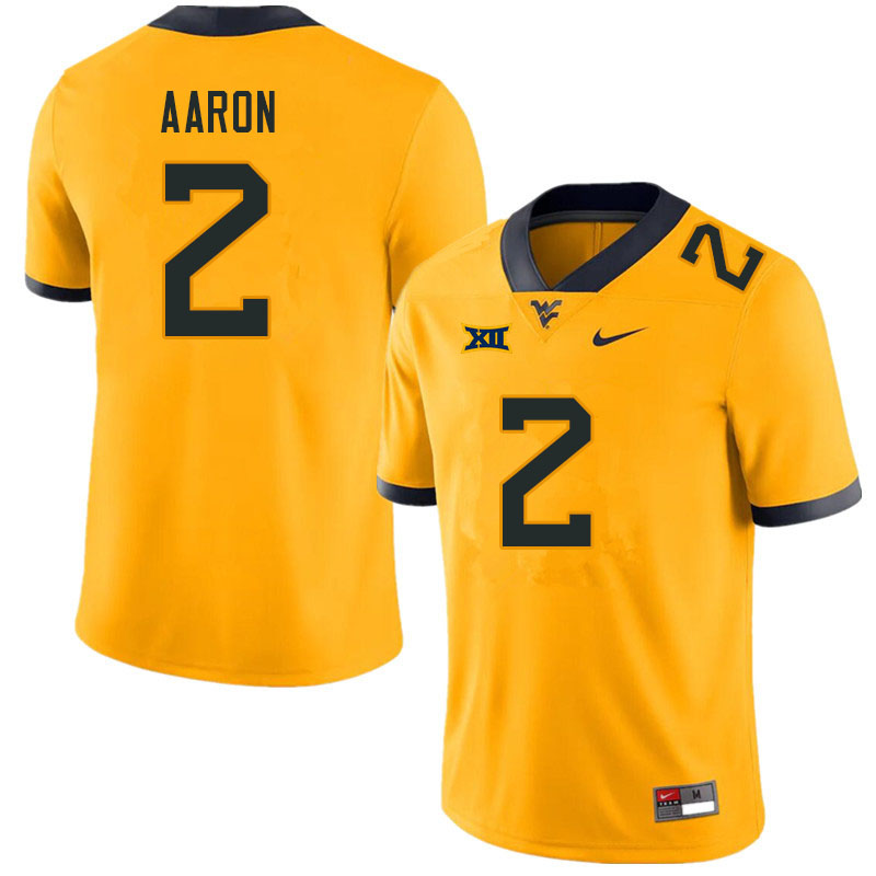 Men #2 Jeremiah Aaron West Virginia Mountaineers College Football Jerseys Sale-Gold - Click Image to Close